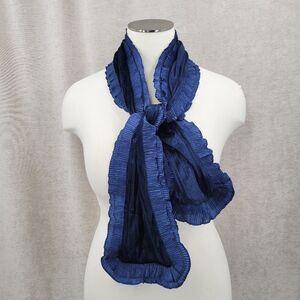 Lulla collection by Bindya Blue Velour with Crinkle Ruffled Trim Scarf NEW